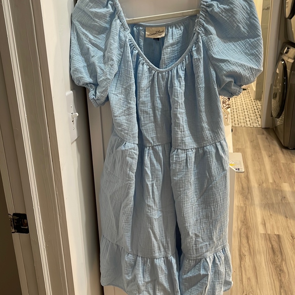 Baby blue tiered linen dress